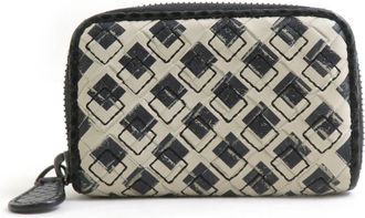Bottega Veneta Black White Leather Coin Purse/Coin Case (Pre-Owned)