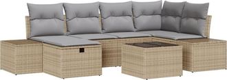 vidaXL Garden Sofa Set with Cushion 7 pcs Beige Poly Rattan vidaXL