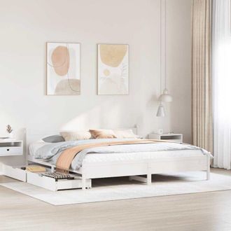 vidaXL Cama Sin Colch&oacute;n Madera Maciza De Pino Blanca 180x200 Cm Vidaxl