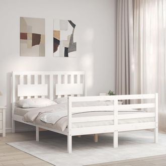 Berkfield Home Bed Frame with Headboard White Double Solid Wood