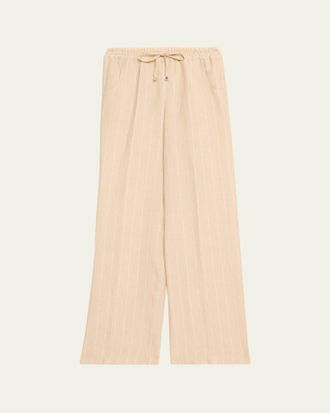 Kiton Striped Linen Straight-Leg Pull-On Pants