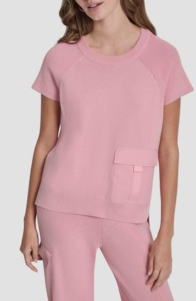 DKNY Satin Pocket Short Sleeve Sweater in Bloom Pink at Nordstrom, Size X-Small