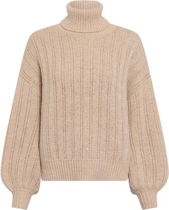 Marc Aurel Trui met col en structuur en pailletten - Dames - Coltruien - Beige - M - Pailletten - Truien & Vesten