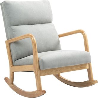 HOMCOM Homcom - Mecedora Tapizada En Lino Silla Mecedora Con Patas De Madera De Caucho Y Reposabrazos Carga 150 Kg Para Dormitorio Sal&oacute;n Gris