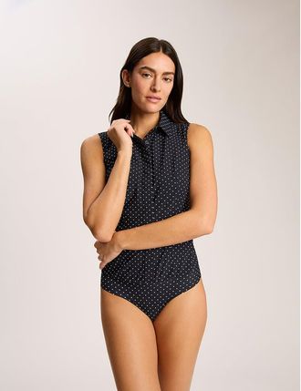 Commando Classic Printed Sleeveless Button Down Bodysuit in Black/white Polka Dot at Nordstrom, Size X-Small