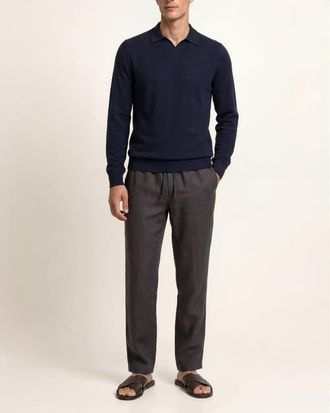 Orlebar Brown Bresson Cashmere Classic Fit Long Sleeve Polo Shirt in Night Iris at Nordstrom, Size Xxx-Large