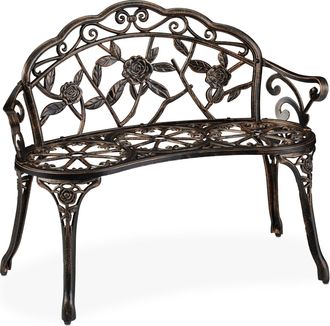 Relaxdays Relaxdays Banco Jard&iacute;n, 2 Plazas, Rosas, Terraza Y Balc&oacute;n, Aluminio Y Hierro Fundido, Asiento Retro, 78x99x52 Cm, Bronce