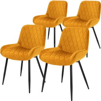 ML Design Ml-design - 4x Sillas De Comedor Ocre Estilo Retro Asiento Tapizado Aspecto De Terciopelo Patas De Metal Negras Con Respaldo Y Apoyabrazos Sill&oacute;n Para