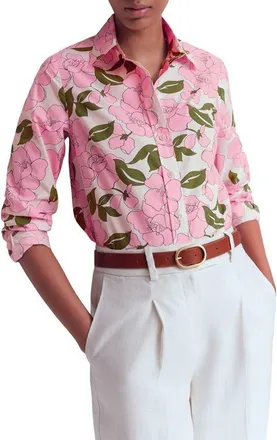 Boden Sienna Floral Print Cotton Button-Up Shirt in Pink Floral Print at Nordstrom, Size 10