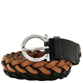 Ferragamo Braided Two-Tone Calfskin Gancini Belt, Size 105 cm