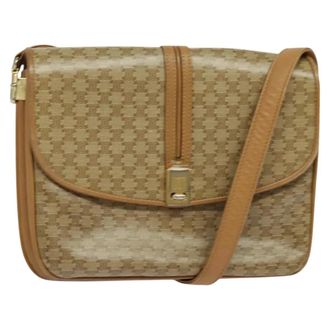 Celine Vintage Macadam Shoulder Bag Canvas And Leather Beige Canvas Handbag (Pre-Owned)