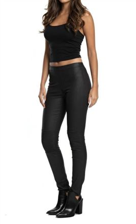 Elan Faux Suede Knee Pleat Jeggings In Black