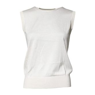 Dolce & Gabbana Sleeveless Tops, female, Beige, S, Silk Round Neck Tank Top