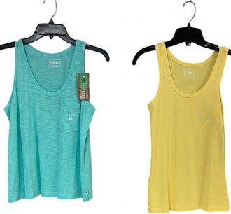 Eddie Bauer Womens Gatecheck Pocket Heathered Two-Piece Tank Top In Blue Yellow