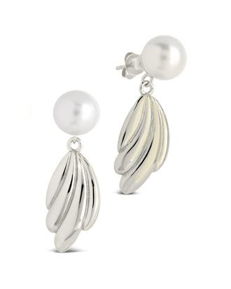 Sterling Forever Silver 9Mm Pearl Cherie Shell Drop Stud Earrings