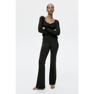 H&M Flared Brushed Jersey Trousers in Dark Brown at Nordstrom, Size Xx-Small