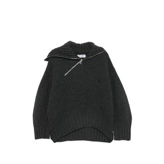 The Attico Asymmetric-zip Ribbed-knit Sweater