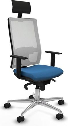 Piqueras y Crespo Horna sincro malla blanca similpiel azul claro brazos 1D base aluminio cabecero fijo ruedas 65mm nailon