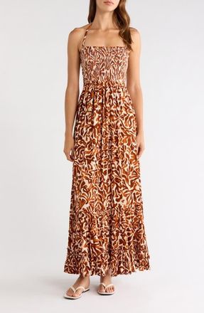 Elan Strappy Smocked Maxi Dress in Cayenne Corali at Nordstrom, Size X-Large