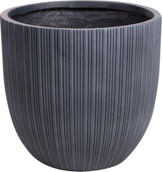 Beliani Beliani - Maceta Exterior Interior A Rayas Redonda Mgo 42x42x39 Cm Gris Grafito Fraxinus