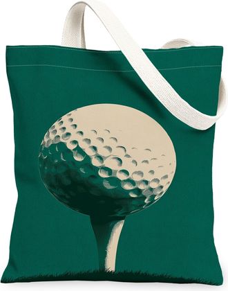 Generic Golf Ball Canvas Tote Bags, Sporty Design Reusable Grocery Bags, Summer Vintage Lightweight Washable Shoulder Strap Canvas, Green, 13x15 Inch