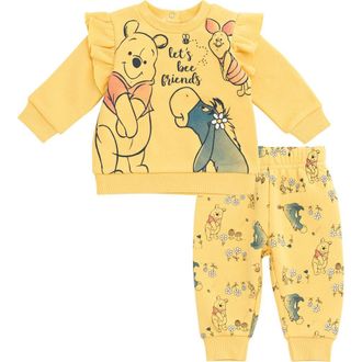 Disney Fleece Sweatshirt & Pants Set in Winnie The Pooh Yellow at Nordstrom, Size 6-9M