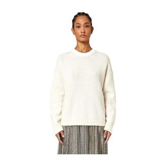 Alpha Studio Round-neck Knitwear, female, White, Size: L White Wool Crew Neck Sweater