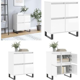 vidaXL Credenza Bianco Lucido 60x35x70 cm in Legno Multistrato - Credenza bianca - Credenza con gambe in ferro