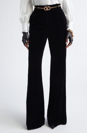 Valentino Velveteen Wide Leg Trousers in Black at Nordstrom, Size 4 Us