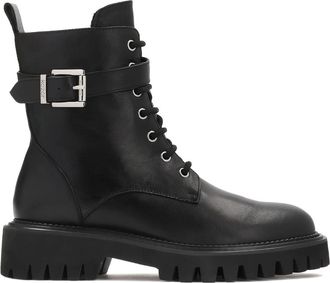 Kazar Leren laarzen versierd met strepen - Dames - Veterlaarzen - Zwart - 36 EU - Leer - Schoenen
