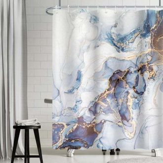 OEM Cortina De Ducha Con Efecto M&aacute;rmol Azul, Cortina De Ducha Abstracta En Gris Y Dorado, Cortina De Ba&ntilde;era Lavable, Cortina De Ba&ntilde;o De 180 X 180 Cm - Cre