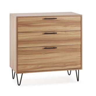 HOMN C&oacute;moda de noche 3 cajones color madera, pies met&aacute;licos