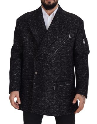 Dolce & Gabbana Black Wool Double Breasted Coat Men Jacket Clothing