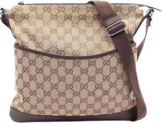 Gucci Pre-owned GG Canvas Leren Schoudertas - Dames - Vintage Schoudertas - Beige - ONE Size - Leer - Vintage