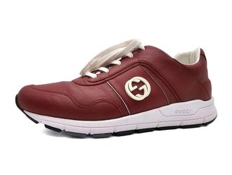 Gucci Red Leather Interlocking GG Low Top Sneakers Size 40