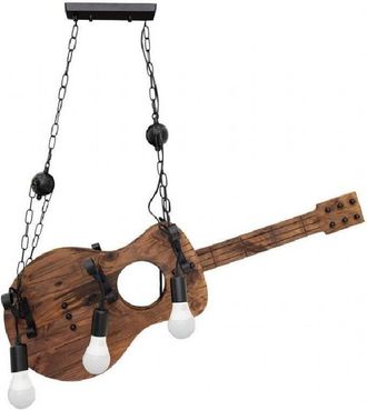 Trade Shop Trade Shop Traesio - Trade Shop - Lampadario Sospensione Design Guitar In Legno Forma Chitarra 6 Attacchi E27 A53