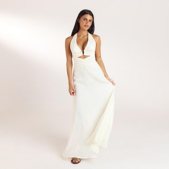 Lounge Ruched Tencel Maxi Dress - Cream - 10