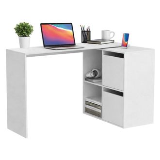 Dmora Escritorio Divkovi, Escritorio Modular Con Balda, Mesa De Estudio U Oficina De Varias Posiciones Con Montaje En Esquina, 152x49h74 Cm, Blanco - Dmora