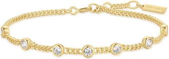 Ania Haie Bezel Cubic Zirconia Station Chain Bracelet in Shiny Gold at Nordstrom