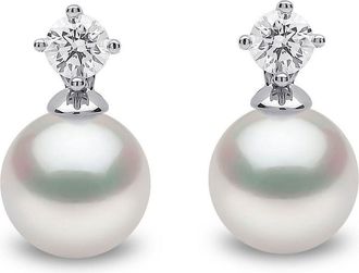 Yoko London 18kt white gold Classic Akoya pearl stud earrings - women - 18kt White Gold/Diamond/Akoya Pearl - One Size - Silver