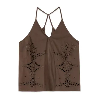 Oltre Tops, Dames, Bruin, L, Katoen, Perforated Cotton Top