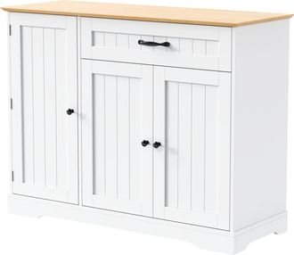 STILVORA Aparador Con 3 Puertas Y 1 Caj&oacute;n, Estantes Ajustables, En Mdf, Blanco Y Natural, Sal&oacute;n Recibidor Comedor