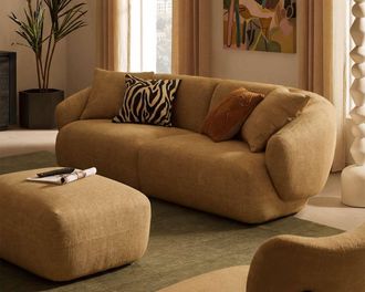 Castlery Auburn Sofa Customized, (Washed Chenille) Caramel, Machine Washable, Modular for Sofas, Brown, Castlery