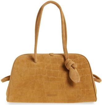 Jacquemus Le Turismo Croc Embossed Suede Bowling Bag in Camel at Nordstrom