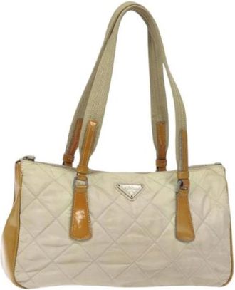 Prada Pre-owned Nylon prada-bags - Dames - Vintage Schoudertas - Beige - ONE Size - Nylon - Vintage