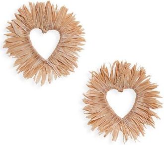 Oscar De La Renta Raffia Heart Earrings in Natural at Nordstrom