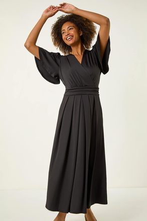 Roman Tie Back V-Neck Stretch Midi Dress