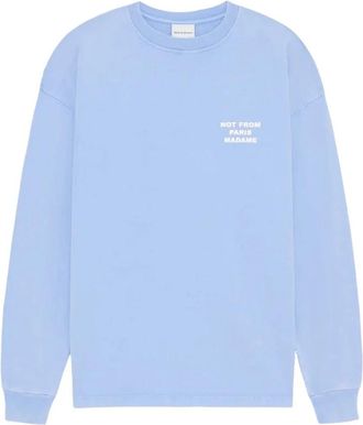 Dr&ocirc;le de Monsieur Washed Slogan Long Sleeve T-Shirt - Heren - Longsleeves - Blauw - XL - Katoen - Tops