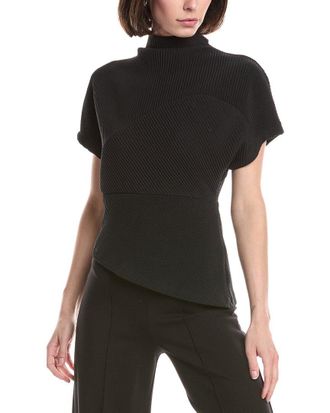 Kenneth Cole Asymmetrical Mock Neck Plisse T-Shirt