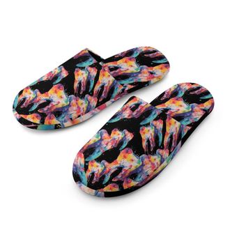 Generic Colorful Splatter Painting Teeth Mens Cozy Memory Foam Slippers Warm Cotton House Shoes Comfy Slipper for Indoor Outdoor